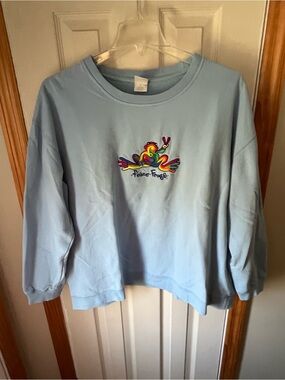 Peace Frogs Light Blue Graphic Crewneck Sweatshirt